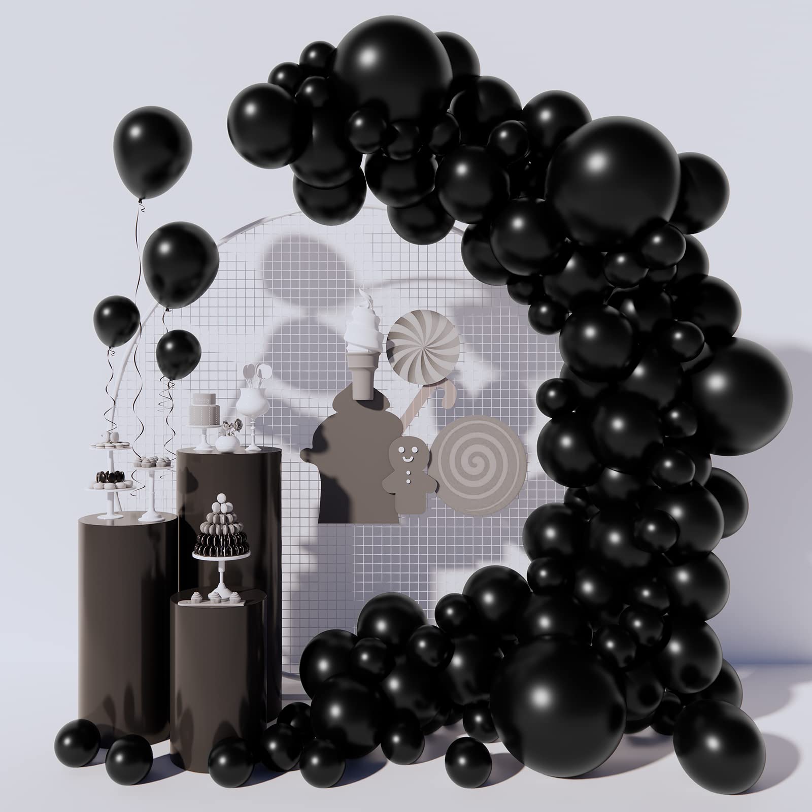 Moukiween 130PCS Black Balloon Garland Arch Kit, Different Size 18 12 10 5 Inch Party Latex Balloons Kit for Halloween, Graduation, Birthday Party, Wedding Balloon Decoration