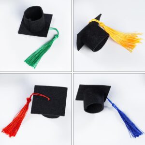 12 Mini Graduation Cap Bottle Toppers with Tassels - Black Felt Crafts for Party Table Decorations (Mixed)