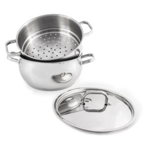 BergHOFF Belly Shape 18/10 Stainless Steel 9.5 inches Stockpot 5.5qt., Metal Lids, Fast, Evenly Heat, Induction Cooktop Ready