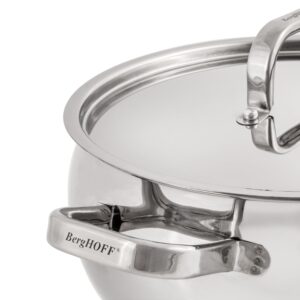 BergHOFF Belly Shape 18/10 Stainless Steel 9.5 inches Stockpot 5.5qt., Metal Lids, Fast, Evenly Heat, Induction Cooktop Ready