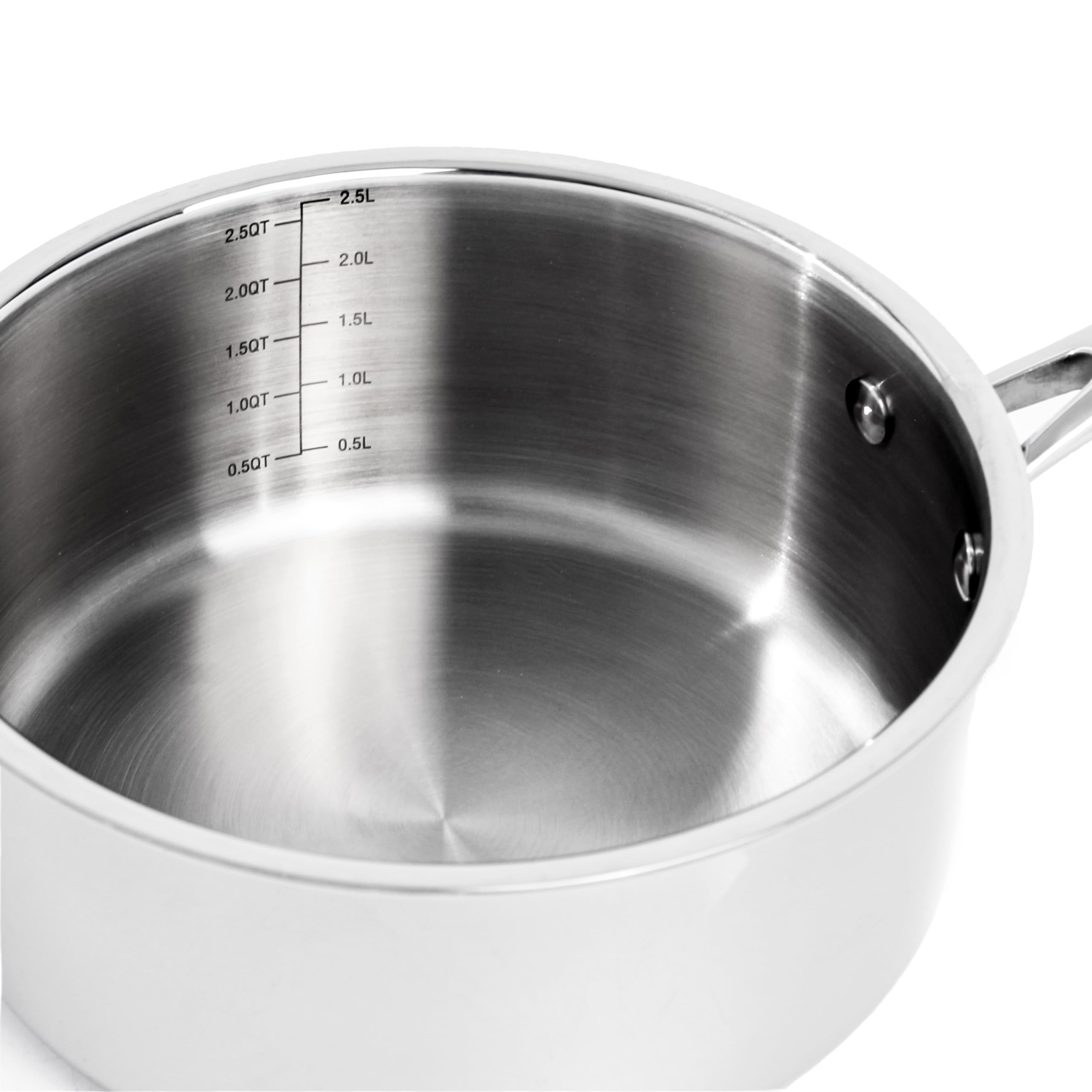 BergHOFF Professional Tri-ply 18/10 Stainless Steel Saucepan 8" 3 Qt. Safe Grip Handle Matching Lid Induction Cooktop Measurement Markings Inside Fast & Even Heat Oven Safe