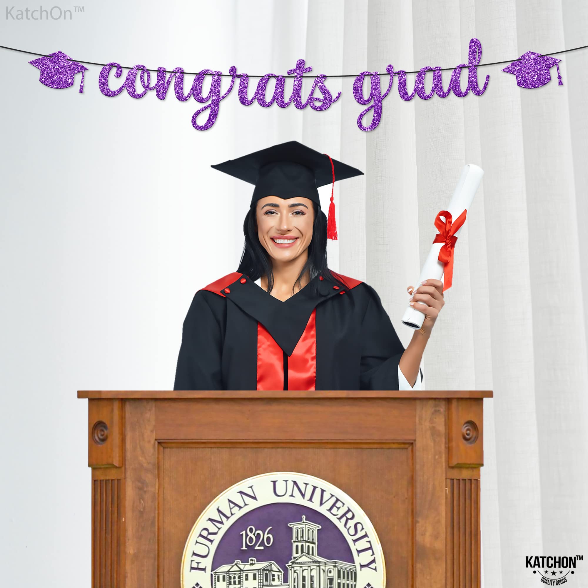 KatchOn, Glitter Congrats Grad Banner Purple - 10 Feet, No DIY Graduation Banner | Congratulations Banner, 2024 graduation party decorations | Graduation Backdrop, Graduation Decorations Class of 2024