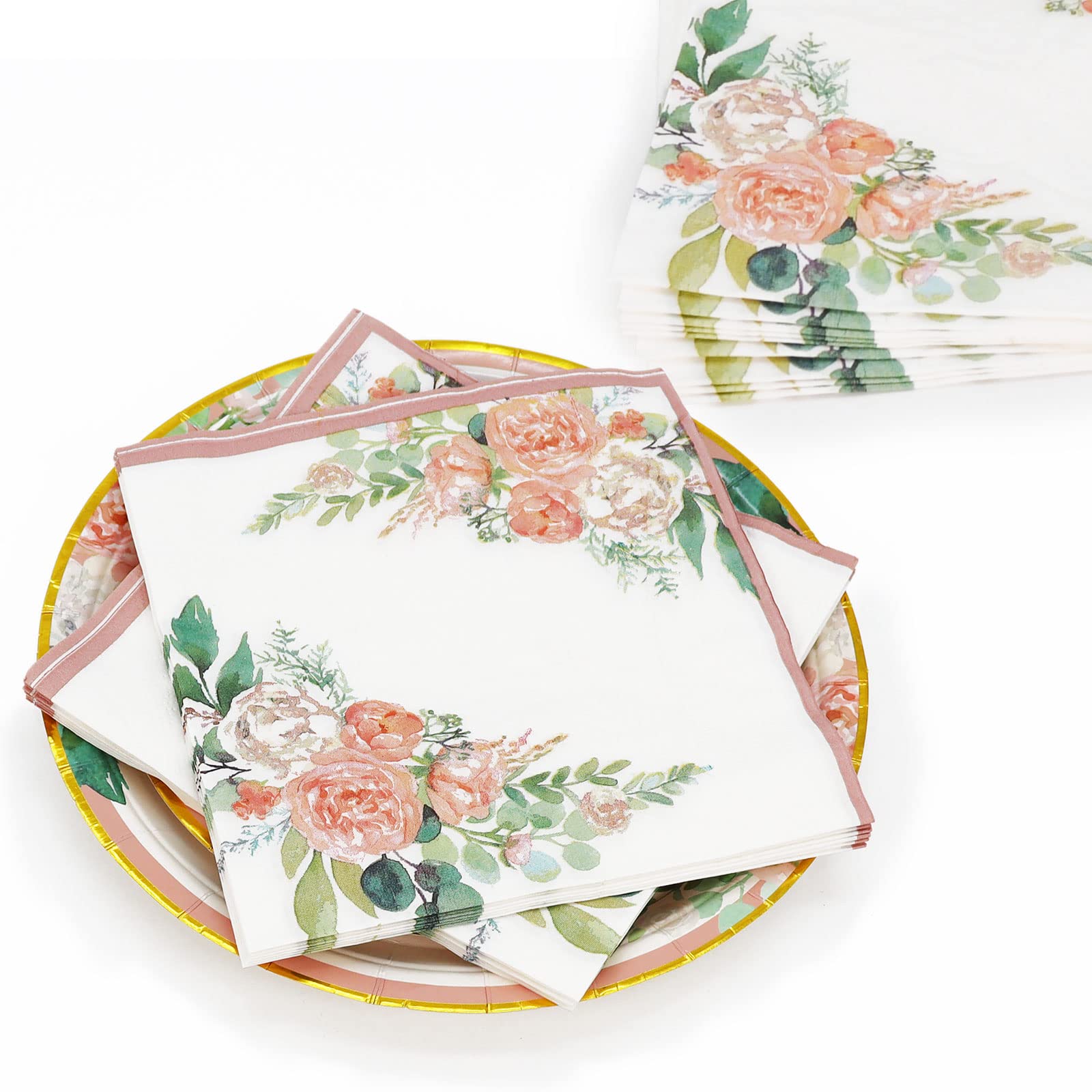 Boosolo Floral Party Supplies Paper Plates and Napkins Sets for 50 Guest-Include Floral Party Disposable Paper Dinner Plates,Napkin for Baby or Bridal Shower,Birthday,Wedding,Tean Party Supplies