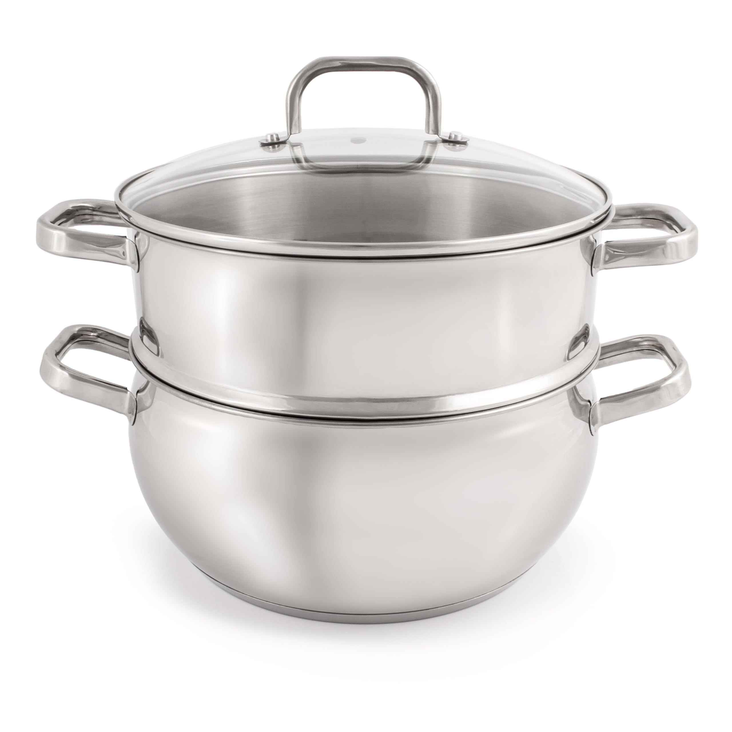 BergHOFF Belly Shape 18/10 Stainless Steel 9.5 inches Stockpot 5.5qt., Glass Lid with Steam Vent, Fast, Evenly Heat, Induction Cooktop Ready