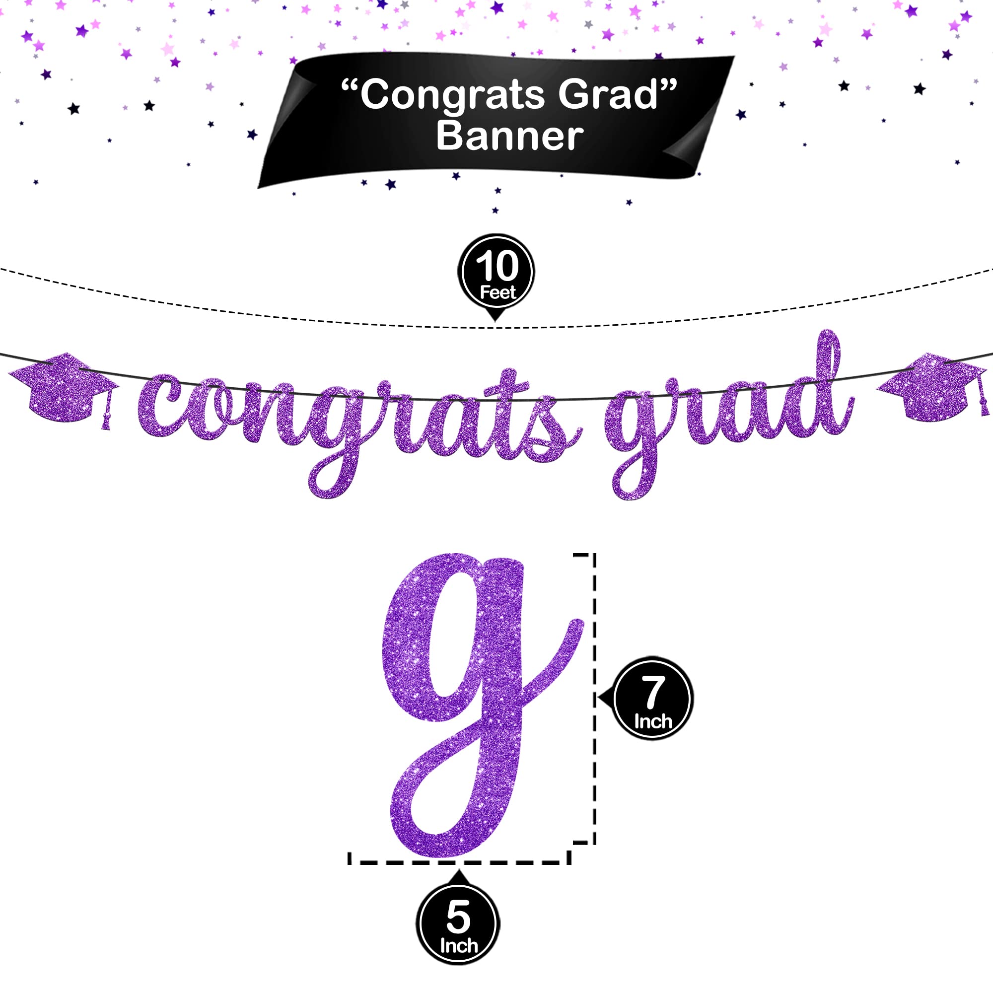 KatchOn, Glitter Congrats Grad Banner Purple - 10 Feet, No DIY Graduation Banner | Congratulations Banner, 2024 graduation party decorations | Graduation Backdrop, Graduation Decorations Class of 2024