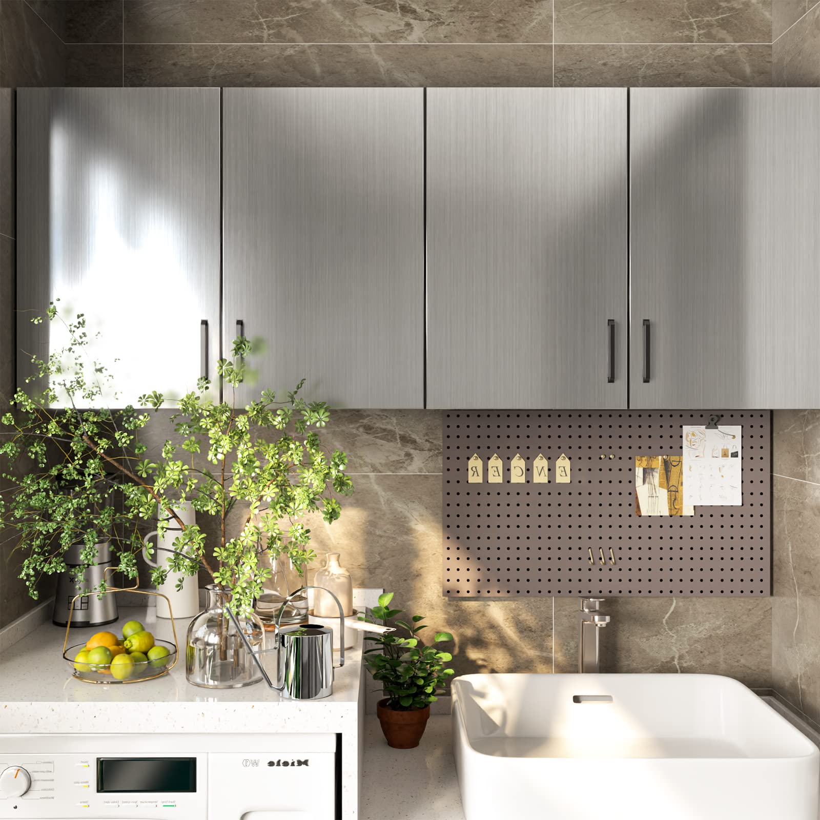 Stainless Steel Contact Paper Peel and Stick Countertop Contact Paper Waterproof Silver Metallic Wallpaper for Kitchen Backsplash Self Adhesive Wallpaper Dishwasher Fridge Appliances Cover 17.7“×78.7”