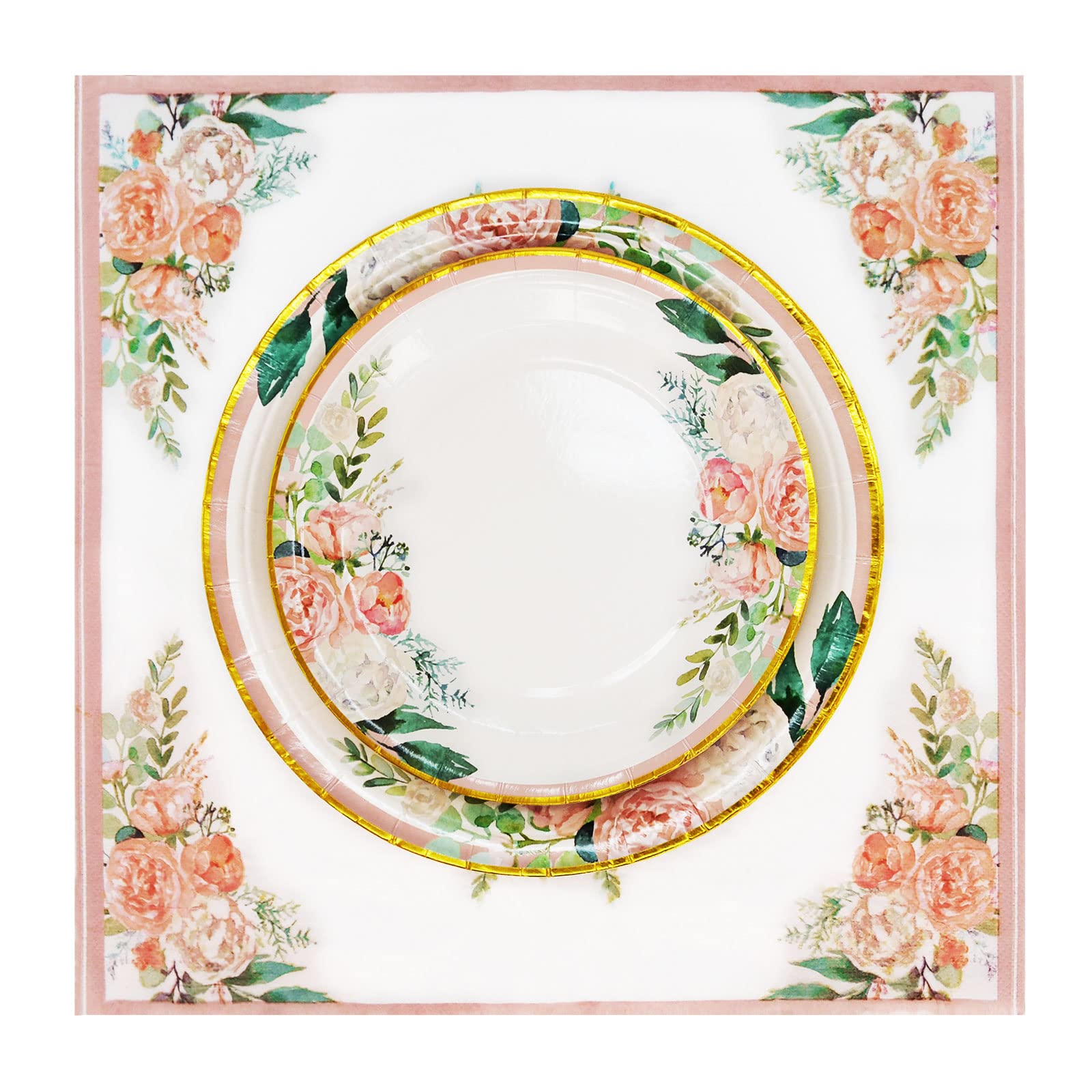 Boosolo Floral Party Supplies Paper Plates and Napkins Sets for 50 Guest-Include Floral Party Disposable Paper Dinner Plates,Napkin for Baby or Bridal Shower,Birthday,Wedding,Tean Party Supplies