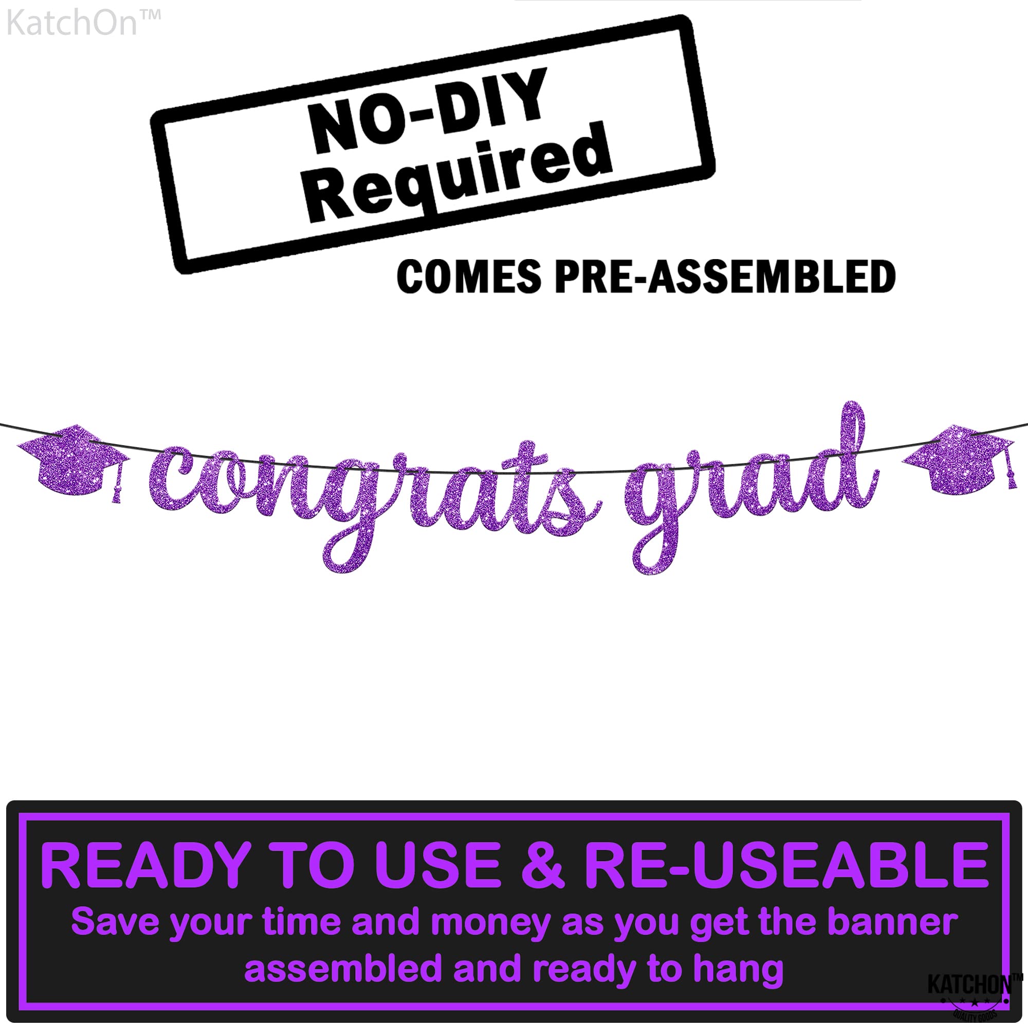 KatchOn, Glitter Congrats Grad Banner Purple - 10 Feet, No DIY Graduation Banner | Congratulations Banner, 2024 graduation party decorations | Graduation Backdrop, Graduation Decorations Class of 2024