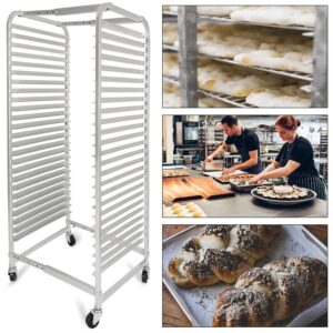 hecasa adjustable bun pan rack 25 tier with brake wheels, bakery sheet rack for foodservice, kitchen,restaurant, pizzeria, hotel, home, aluminum, 24.72" l x 20.5" w x 58''h