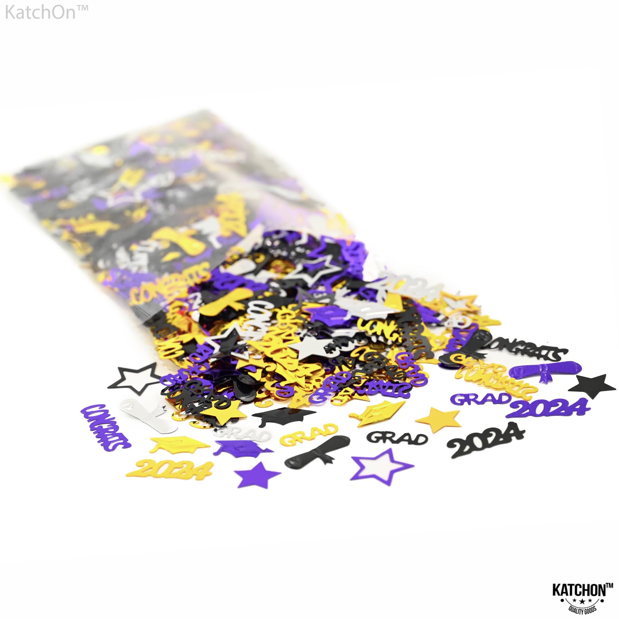 KatchOn, Congrats Grad Confetti 2024 - Pack of 1000 | Purple and Gold Graduation Decorations 2024 | Graduation Decorations Class of 2024 | 2024 Purple and Gold Graduation Confetti for Table Decor