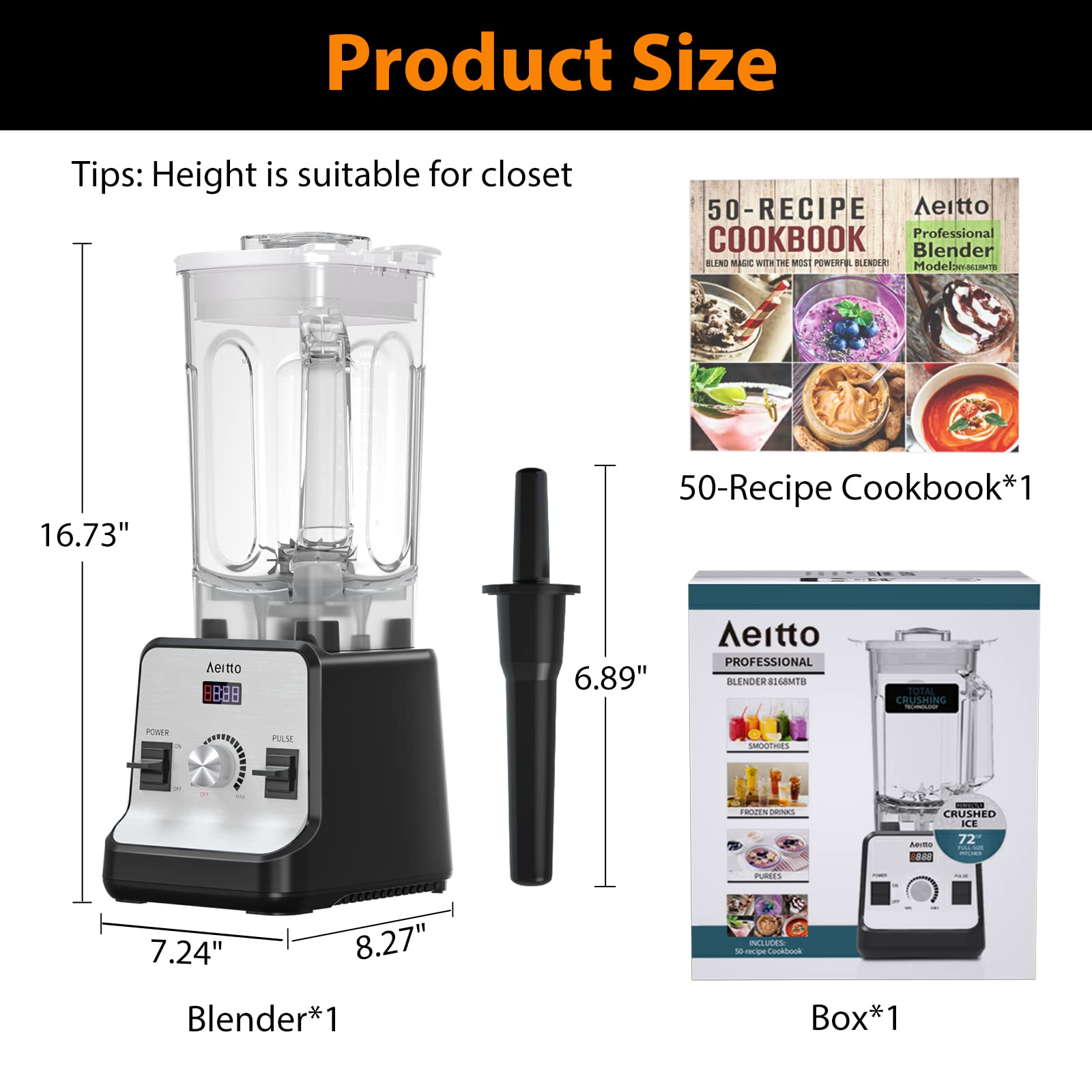 Aeitto Blender, Blenders for Kitchen with 1500-Watt Motor, 68 Oz Large Capacity, Professional Countertop Blenders for Ice Crush, Frozen Drinks, White