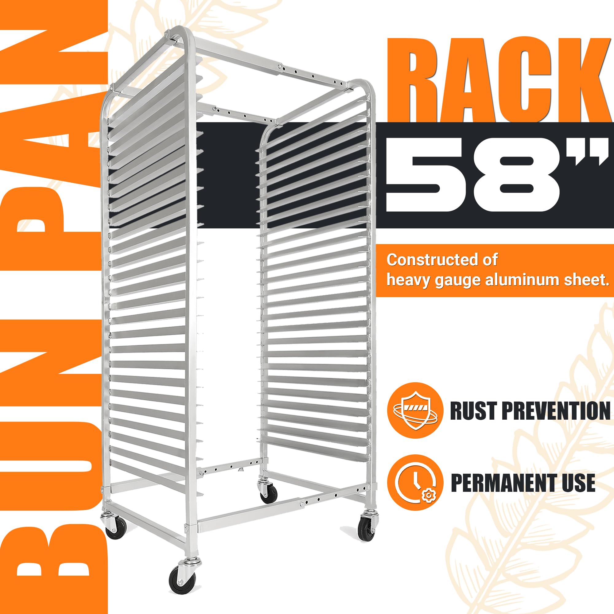 HECASA Adjustable Bun Pan Rack 25 Tier with Brake Wheels, Bakery Sheet Rack for Foodservice, Kitchen,Restaurant, Pizzeria, Hotel, Home, Aluminum, 24.72" L x 20.5" W x 58''H