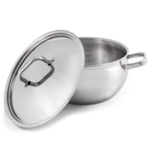 BergHOFF Belly Shape 18/10 Stainless Steel 9.5 inches Stockpot 5.5qt., Metal Lids, Fast, Evenly Heat, Induction Cooktop Ready