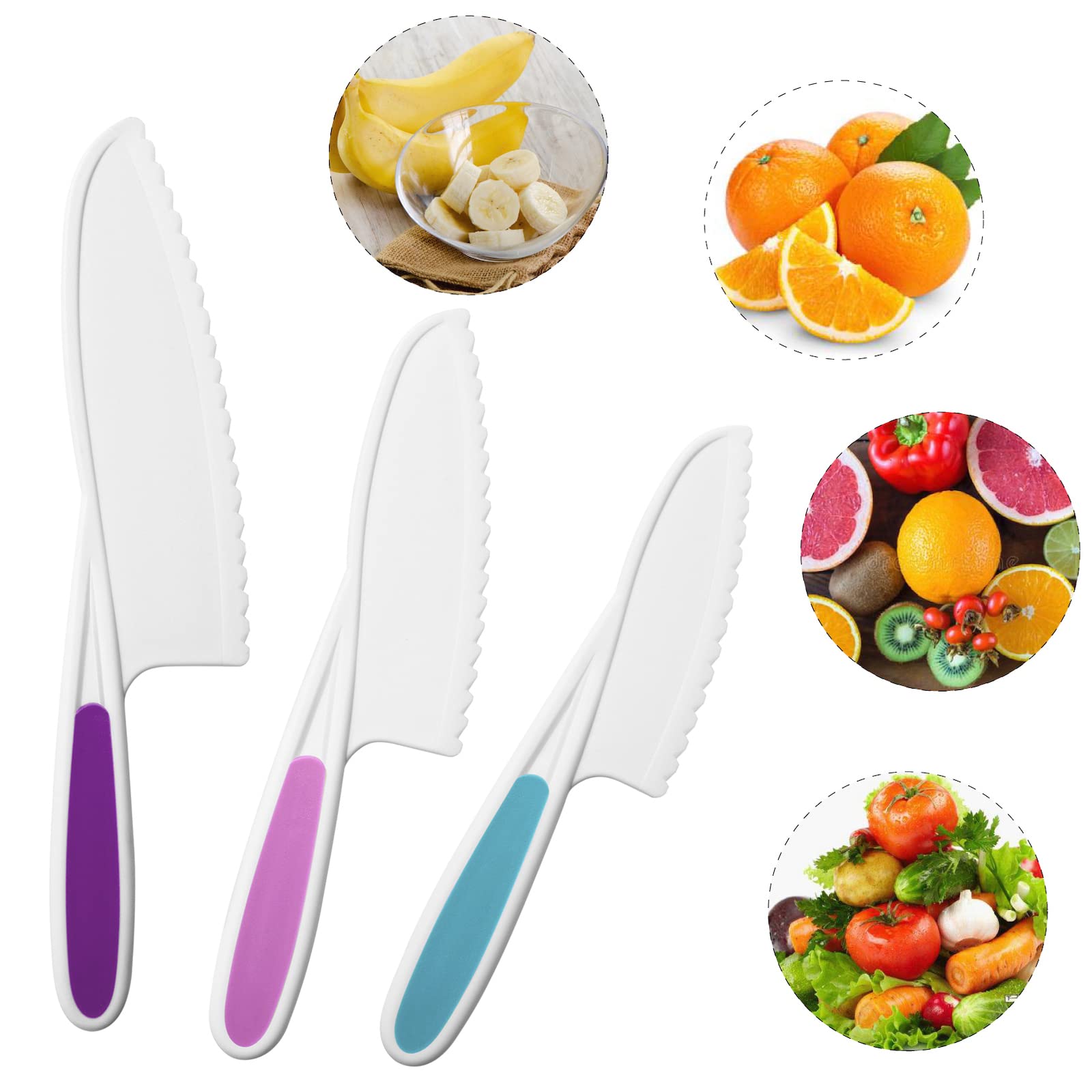 MOTYAWN 8 Pieces Kids Plastic Nylon Cooking Knife Set, Safe Knives for Bread Without BPA,Children's Safe Cooking Chef Nylon Knives for Cooking and Cutting Fruits, Veggies & Cake