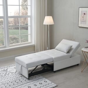 Kings Brand Furniture - Multi-Function Ottoman, Sofa Bed Sleeper, Convertible Chair, White