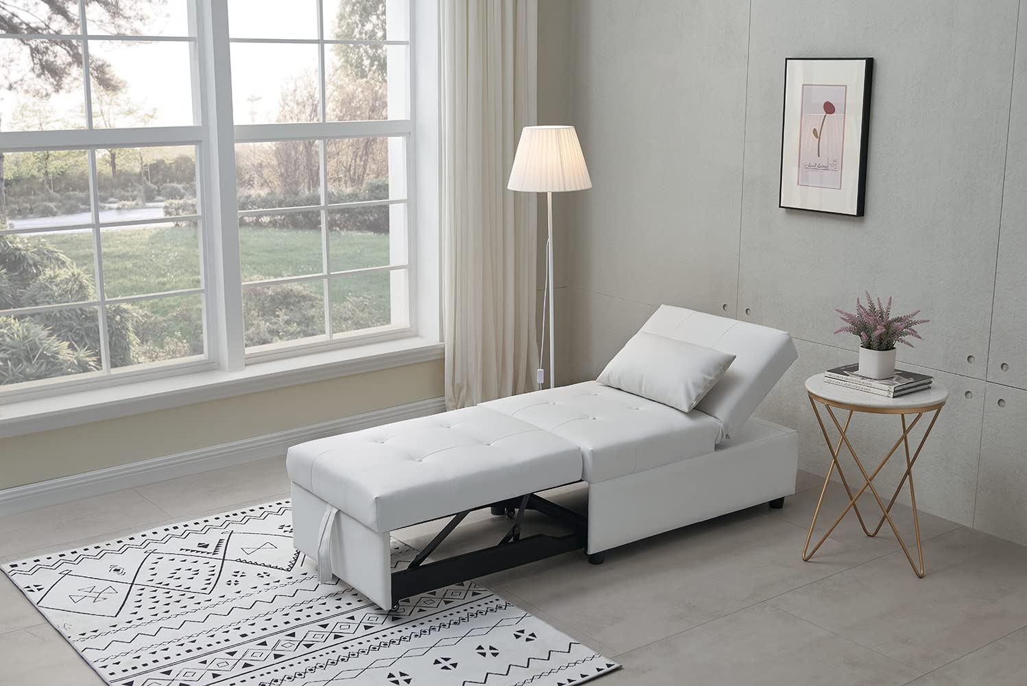 Kings Brand Furniture - Multi-Function Ottoman, Sofa Bed Sleeper, Convertible Chair, White