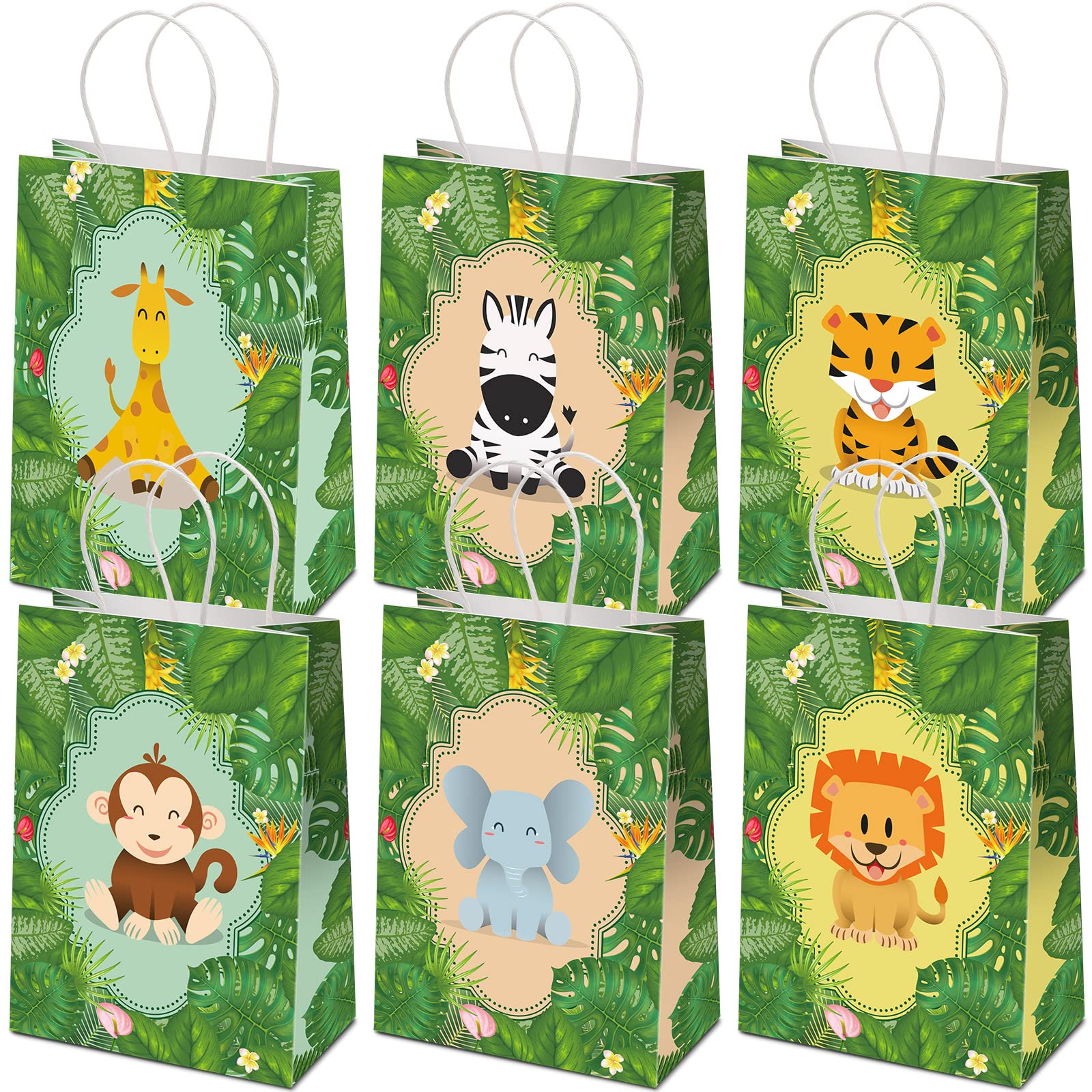 24 Pieces Safari Goodie Bag Safari Jungle Party Favor Bags with Handles for Kids Birthday Jungle Woodland Gift Bags for Birthday Party Baby Shower Party Supplies (Classic Style)