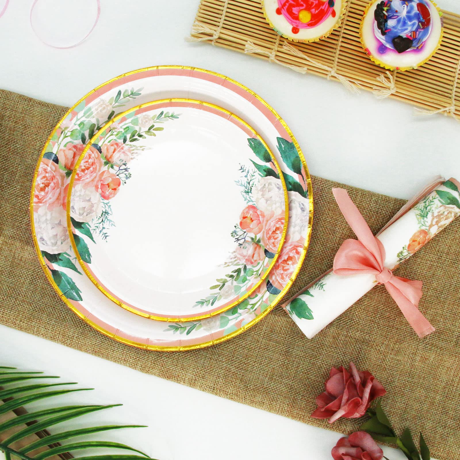 Boosolo Floral Party Supplies Paper Plates and Napkins Sets for 50 Guest-Include Floral Party Disposable Paper Dinner Plates,Napkin for Baby or Bridal Shower,Birthday,Wedding,Tean Party Supplies