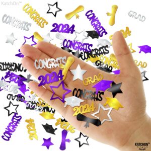 KatchOn, Congrats Grad Confetti 2024 - Pack of 1000 | Purple and Gold Graduation Decorations 2024 | Graduation Decorations Class of 2024 | 2024 Purple and Gold Graduation Confetti for Table Decor