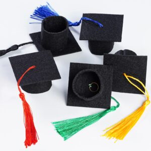 12 Mini Graduation Cap Bottle Toppers with Tassels - Black Felt Crafts for Party Table Decorations (Mixed)