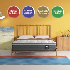 Serweet 8 Inch Memory Foam Hybrid Queen Mattress - 5-Zone Pocket Innersprings for Motion Isolation -Heavier Coils for Durable Support -Medium Firm -Fiberglass-Free - Made in Century-Old Factory