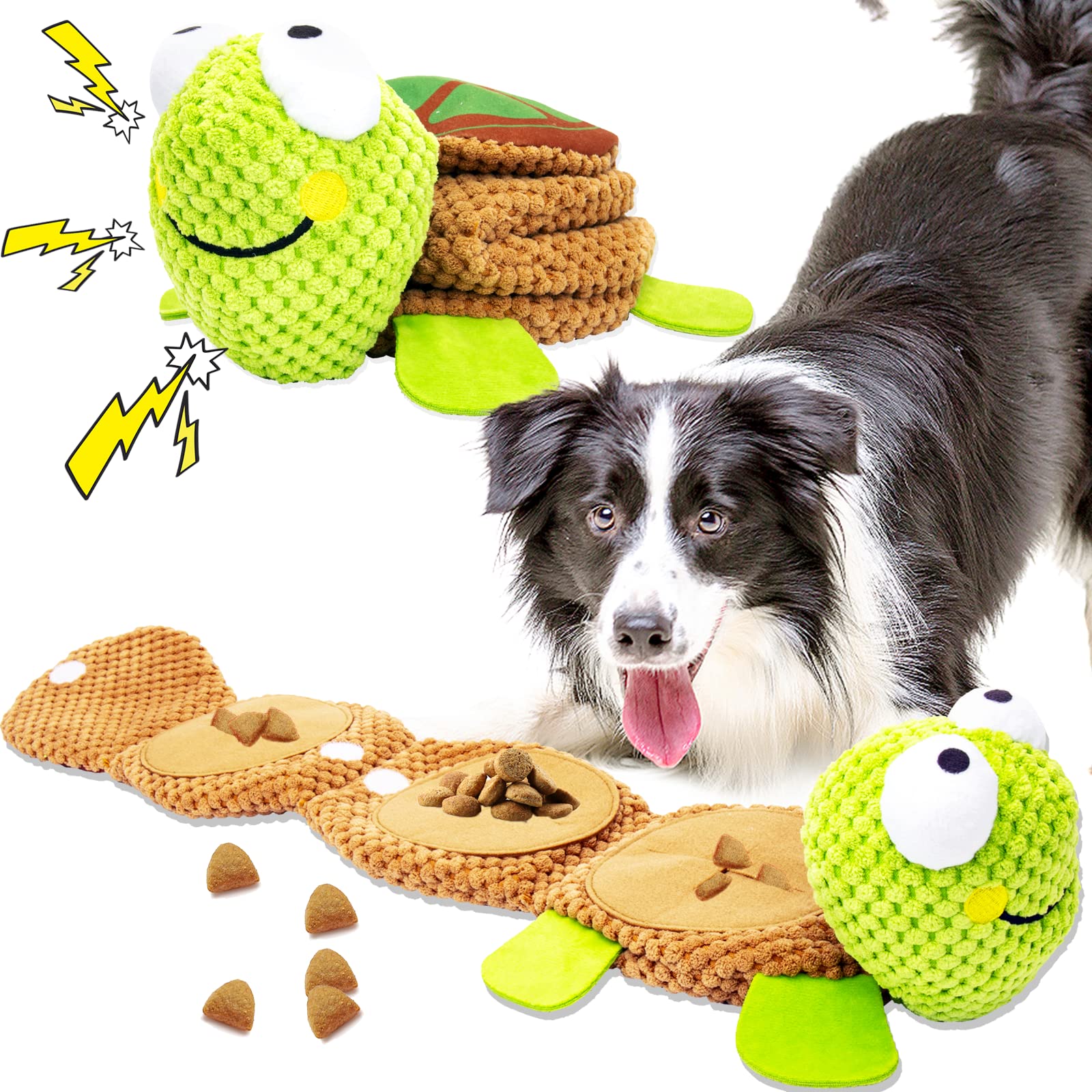 Dog Puzzle Toys - Dog Enrichment Squeaky Snuffle Treat Hiding Dispenser Toy Crinkle Chew Plush No Stuffing Durable Stuffed Toys for Boredom Dogs,Dog Toys for Medium Small Large Dog Puppy Doggy,Turtle