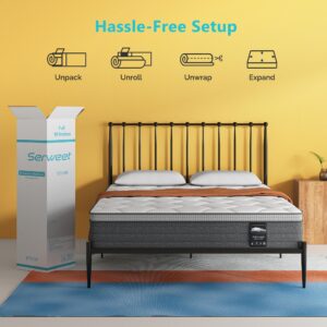 Serweet 8 Inch Memory Foam Hybrid Queen Mattress - 5-Zone Pocket Innersprings for Motion Isolation -Heavier Coils for Durable Support -Medium Firm -Fiberglass-Free - Made in Century-Old Factory