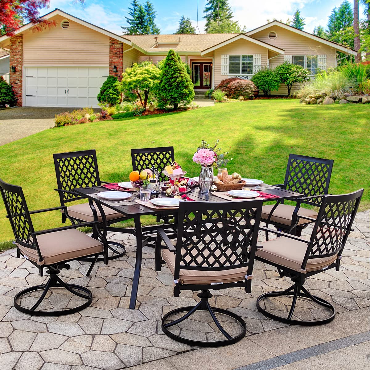 MEOOEM 2 Piece Patio Swivel Dining Chairs, Gift for Christmas, Outdoor Furniture Set for Garden Backyard Bistro