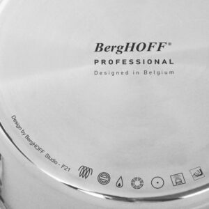 BergHOFF Professional Tri-ply 18/10 Stainless Steel Saucepan 8" 3 Qt. Safe Grip Handle Matching Lid Induction Cooktop Measurement Markings Inside Fast & Even Heat Oven Safe