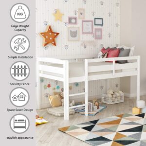 CITYLIGHT Twin Low Loft Bed, Junior White Wood Loft Bed with Ladder, MDF & Pine Frame, 200LBS Capacity, No Box Spring Needed