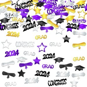 katchon, congrats grad confetti 2024 - pack of 1000 | purple and gold graduation decorations 2024 | graduation decorations class of 2024 | 2024 purple and gold graduation confetti for table decor