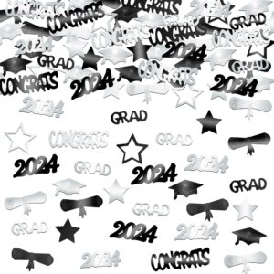 katchon, congrats grad confetti 2024 - pack of 1300 | black and silver graduation confetti for graduation table decorations | graduation decorations class of 2024 | graduation confetti class of 2024