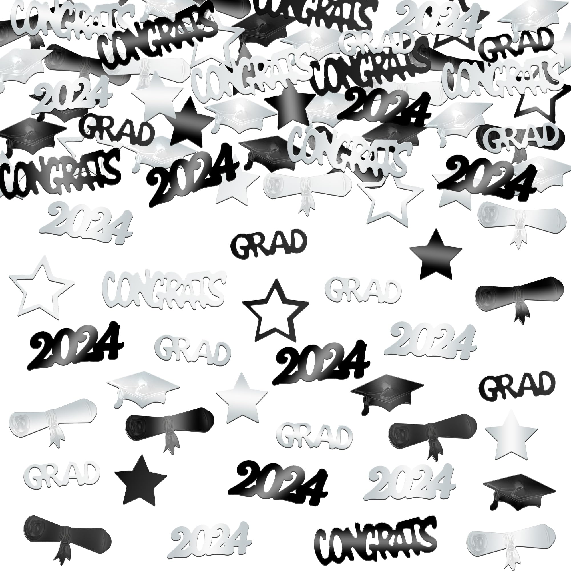 KatchOn, Congrats Grad Confetti 2024 - Pack of 1300 | Black and Silver Graduation Confetti for Graduation Table Decorations | Graduation Decorations Class of 2024 | Graduation Confetti Class of 2024