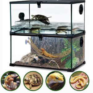 HERCOCCI Bearded Dragon Tank Accessories, Large Reptile Bridge Hammock Flexible - Jungle Climbing Vines and Leaves with Suction Cups Habitat Décor for Hiding& Climbing Snake Gecko Lizard Chameleon