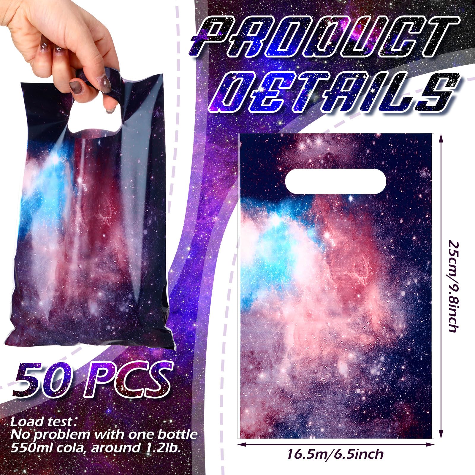 50 Packs Galaxy Party Favor Bags Candy Favor Bags Goodie Bags Galaxy Party Supplies Outer Space Party Favors Treat Bags Starry Plastic Gift Bags for Kids Birthday Party Baby Shower (Purple Galaxy)