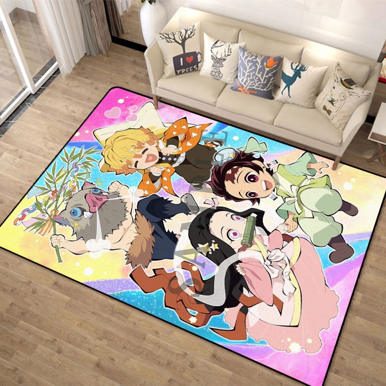 Anime Manga Demon Slayer Rug, Rug for Living Room Bedroom Kitchen Entryway Hallways,A,80X120cm