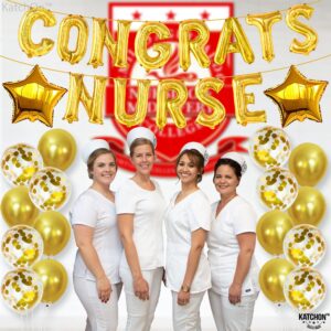 Katchon, Congrats Nurse Balloons Banner Set - 16 Inch, Pack Of 35 | Nurse Party Decorations, Nursing Graduation Decorations | Congratulations Nurse Balloons for Nurse Graduation Party Decorations