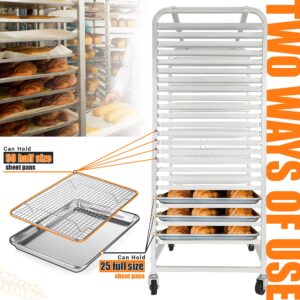 HECASA Adjustable Bun Pan Rack 25 Tier with Brake Wheels, Bakery Sheet Rack for Foodservice, Kitchen,Restaurant, Pizzeria, Hotel, Home, Aluminum, 24.72" L x 20.5" W x 58''H