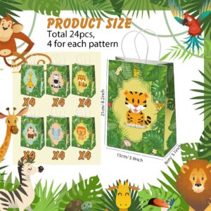 24 Pieces Safari Goodie Bag Safari Jungle Party Favor Bags with Handles for Kids Birthday Jungle Woodland Gift Bags for Birthday Party Baby Shower Party Supplies (Classic Style)