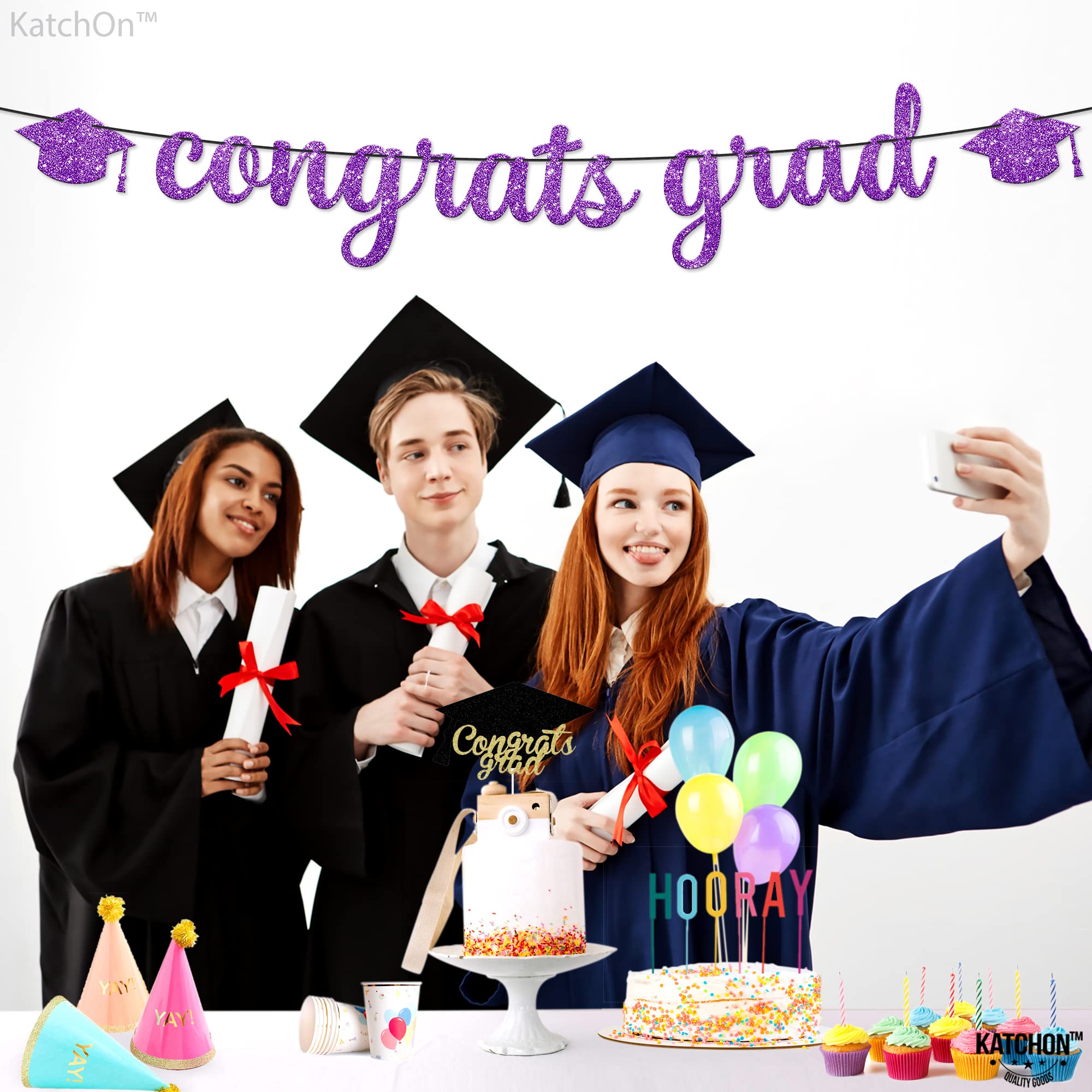 KatchOn, Glitter Congrats Grad Banner Purple - 10 Feet, No DIY Graduation Banner | Congratulations Banner, 2024 graduation party decorations | Graduation Backdrop, Graduation Decorations Class of 2024