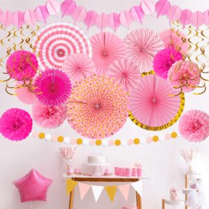 Moon Boat 35PCS Party Decorations Paper Fan Hanging Set - Birthday,Bridal/Baby Shower,Bachelorette,Wedding Decor (Pink)