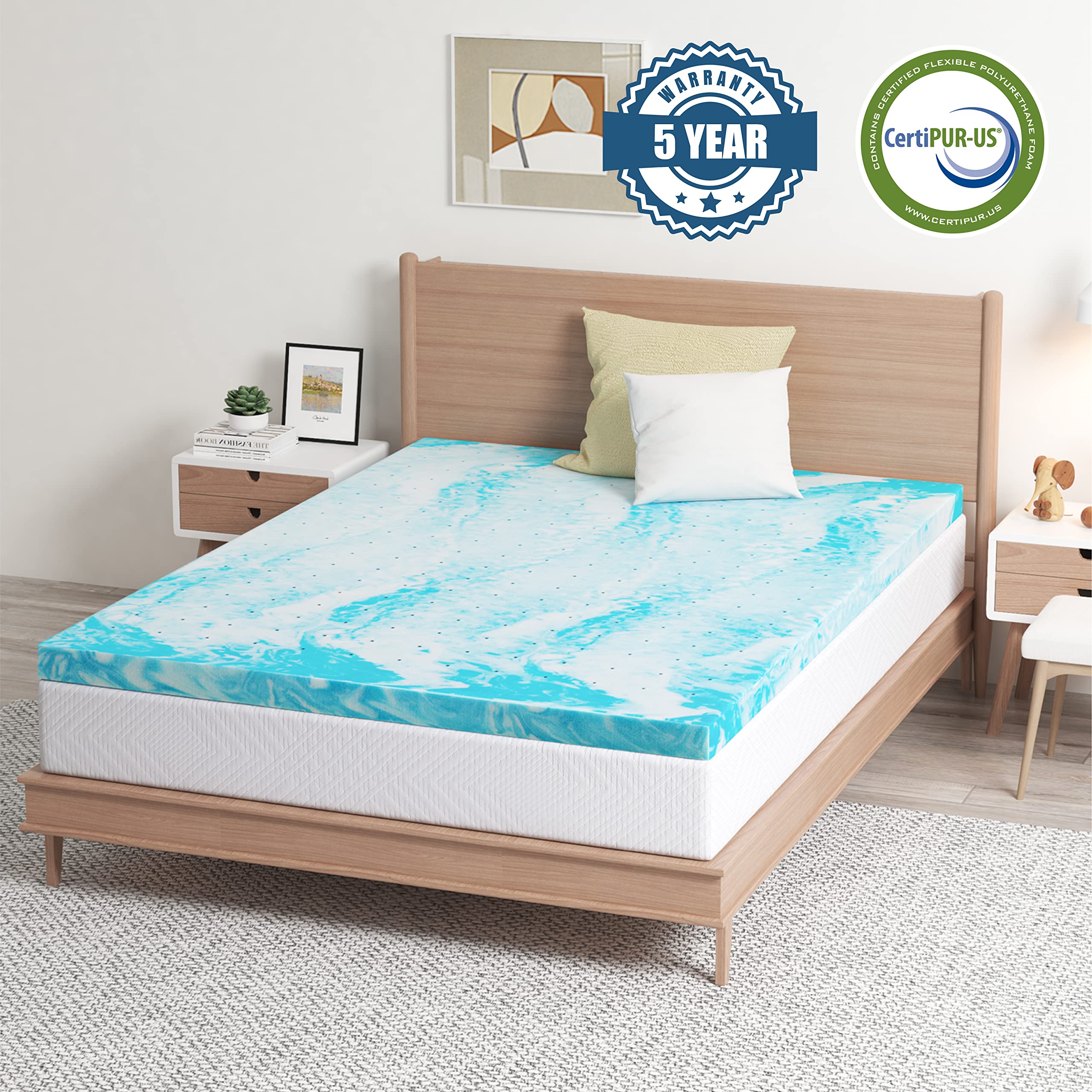 EGO Topper 3 Inch Full Memory Foam Mattress Topper, Gel Foam Mattress Topper for Pressure Relief, Ventilated Design Bed Topper in a Box, CertiPUR-US Certified, 54"×75", Medium