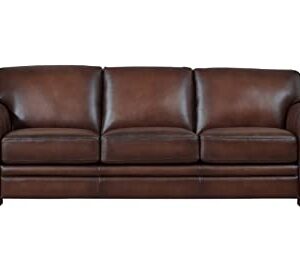 Hydeline Brookfield Top Grain Leather Sofa Couch, 95", Caramel Brown, Feather Down, Memory Foam and Springs Seating