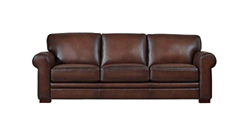 Hydeline Brookfield Top Grain Leather Sofa Couch, 95", Caramel Brown, Feather Down, Memory Foam and Springs Seating