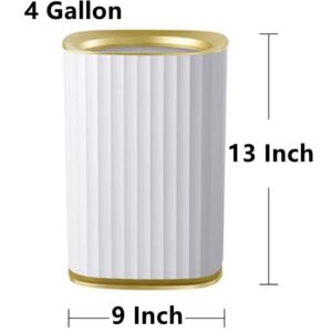 Happiness Decoration Plastic Garbage Can 4 Gallon Small Wastebasket Slim Garbage Can Square Trash Can for Kitchen, Bathroom, Bedroom, Home Office, Outdoor, Dorm Room (White-Gold)