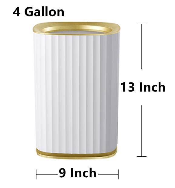 Happiness Decoration Plastic Garbage Can 4 Gallon Small Wastebasket Slim Garbage Can Square Trash Can for Kitchen, Bathroom, Bedroom, Home Office, Outdoor, Dorm Room (White-Gold)