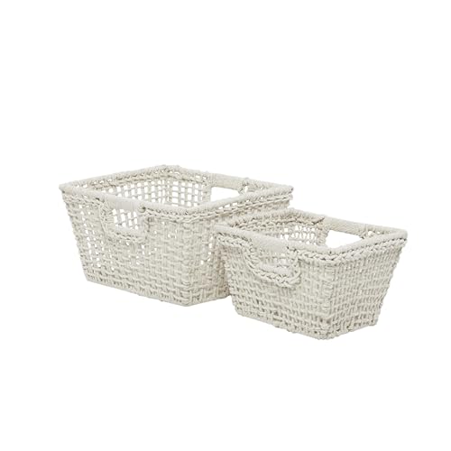 Deco 79 Farmhouse Cotton Storage Basket, 9", 8"H, White