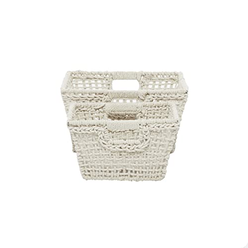 Deco 79 Farmhouse Cotton Storage Basket, 9", 8"H, White