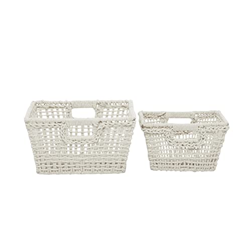 Deco 79 Farmhouse Cotton Storage Basket, 9", 8"H, White