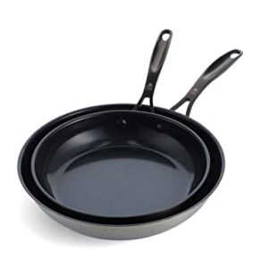 BK Ceramic Black, Ceramic Nonstick Induction 9.5" and 11" Nonstick Frying Pan Skillet Set, PFAS Free, Dishwasher Safe, Black